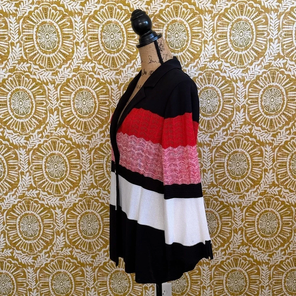 Misook Colorblock Striped Knit Single-Breasted One-Button Blazer Sz L